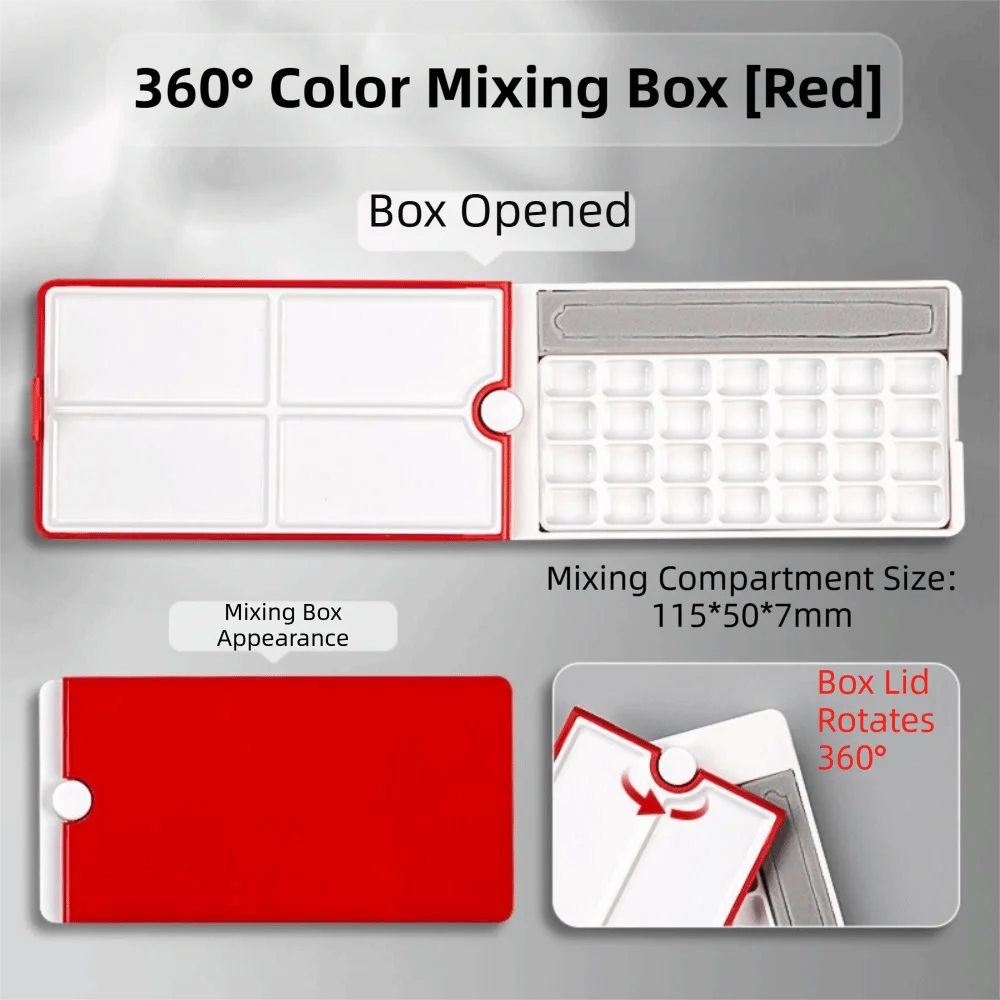 360 Degree Rotatable Watercolor Palette Detachable 28 Grids Paint Box Moisturizing Empty Solid Watercolor Storage Box Peaceful Pleasures Health and Wellness Red