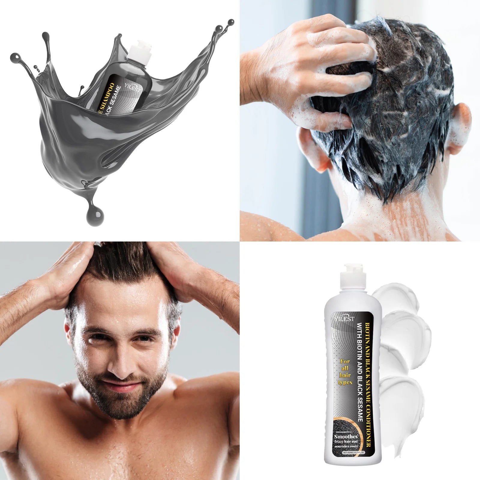 Biotin & Black Sesame Shampoo Conditioner Set Hair Repair Treatment Nourishing & Strengthening 450ml x 2 for All Hair Types Peaceful Pleasures Health and Wellness