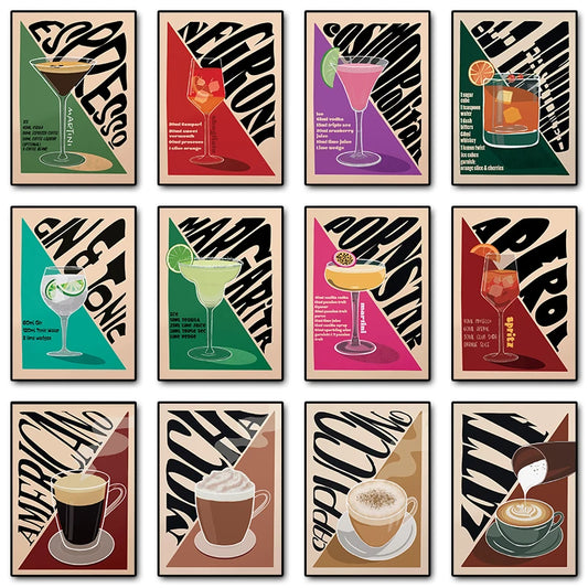Vintage Cocktail Canvas Wall Art | Retro Bar Drinks Print Canvas Wall Art Peaceful Pleasures Health and Wellness
