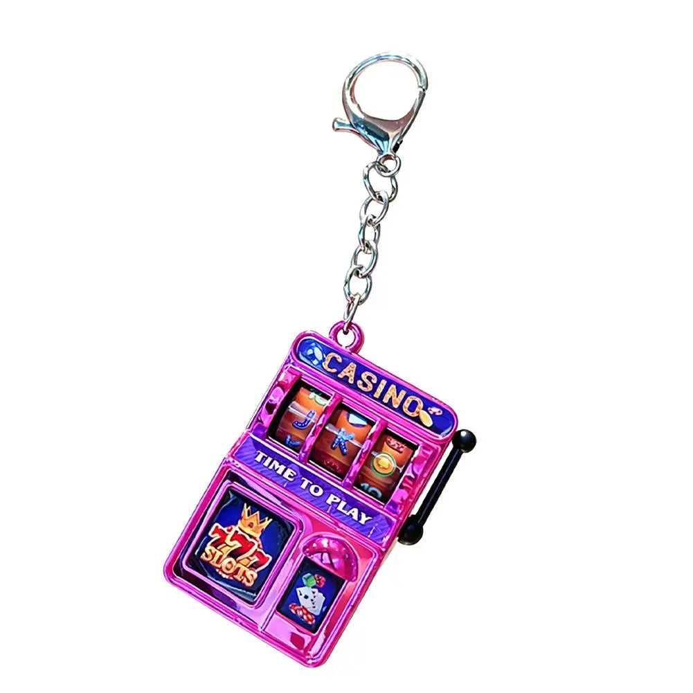 Mini Casino Slot Machine Keychain Functional Reel Fruit Pattern Game