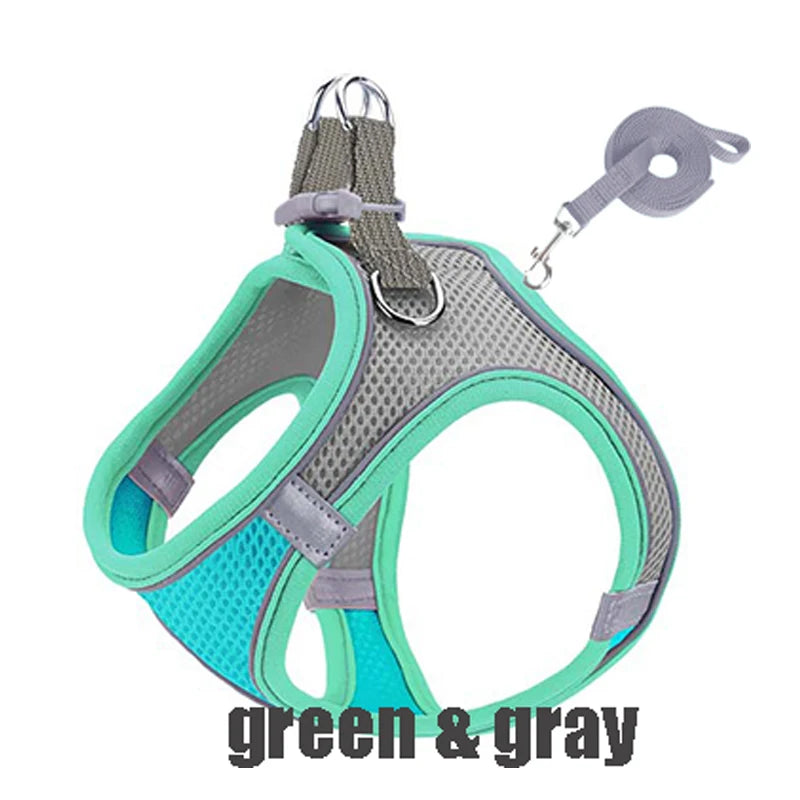 Reflective Dog Harness Vest with Leash | XXXS–L, Adjustable Dog Harness Vest Peaceful Pleasures Health and Wellness green gray XXS