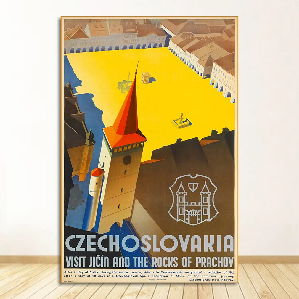 Prague Czech Republic Vintage Travel Canvas Wall Art Poster