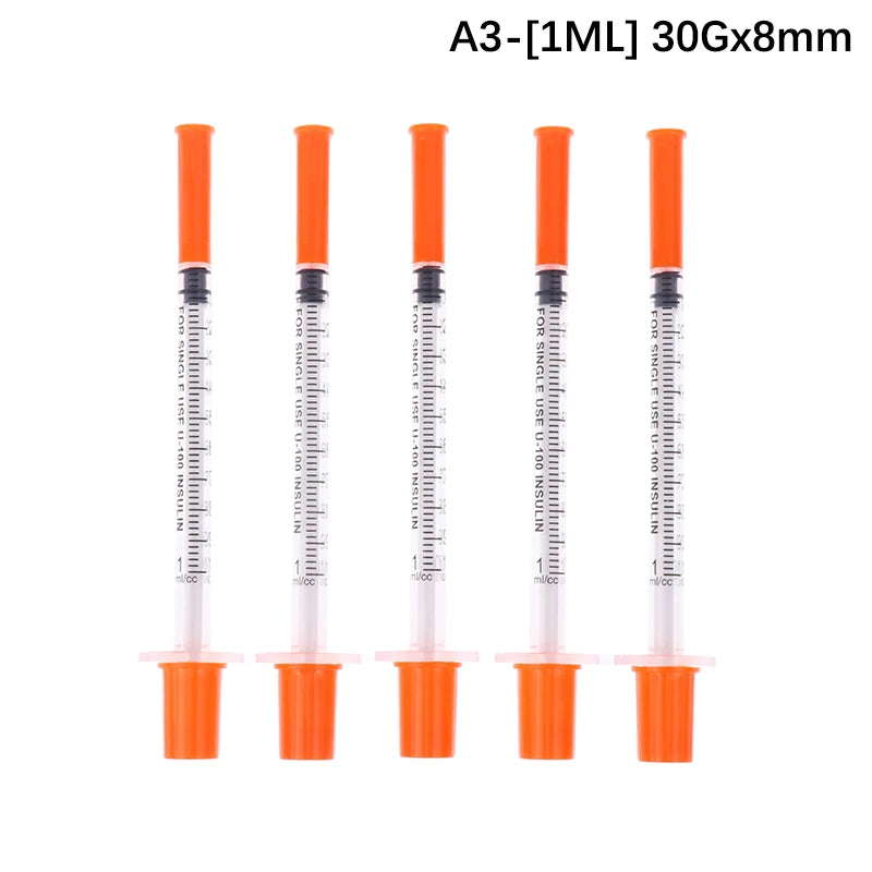 5Pcs 0.3/0.5/1ML Disposable Plastic Veterinary Syringe Orange Cap Sterile Insulin Syringe With Needles For Pet Farm Animal Peaceful Pleasures Health and Wellness A3