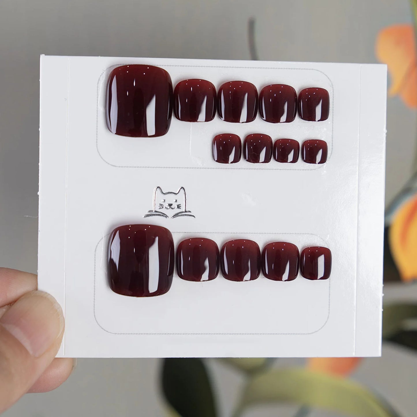 Handmade Wine Red Fake Toenails 14pcs Solid Color Press On Nails Charming Resin False Artificial Nail Tips Square Manicure Art Peaceful Pleasures Health and Wellness