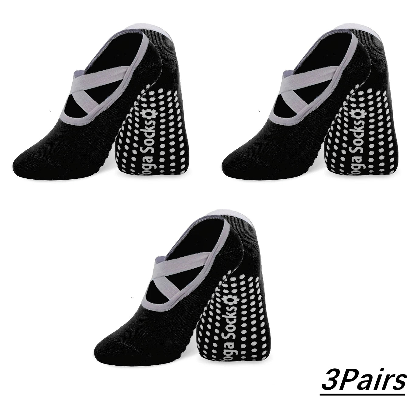 6 Pairs Women'S Yoga Socks Non-Slip Pilates Dance Socks Non-Slip Floor Slippers With Handles For Gym Indoor And Fitness Ballet Peaceful Pleasures Health and Wellness black 3PC M/L
