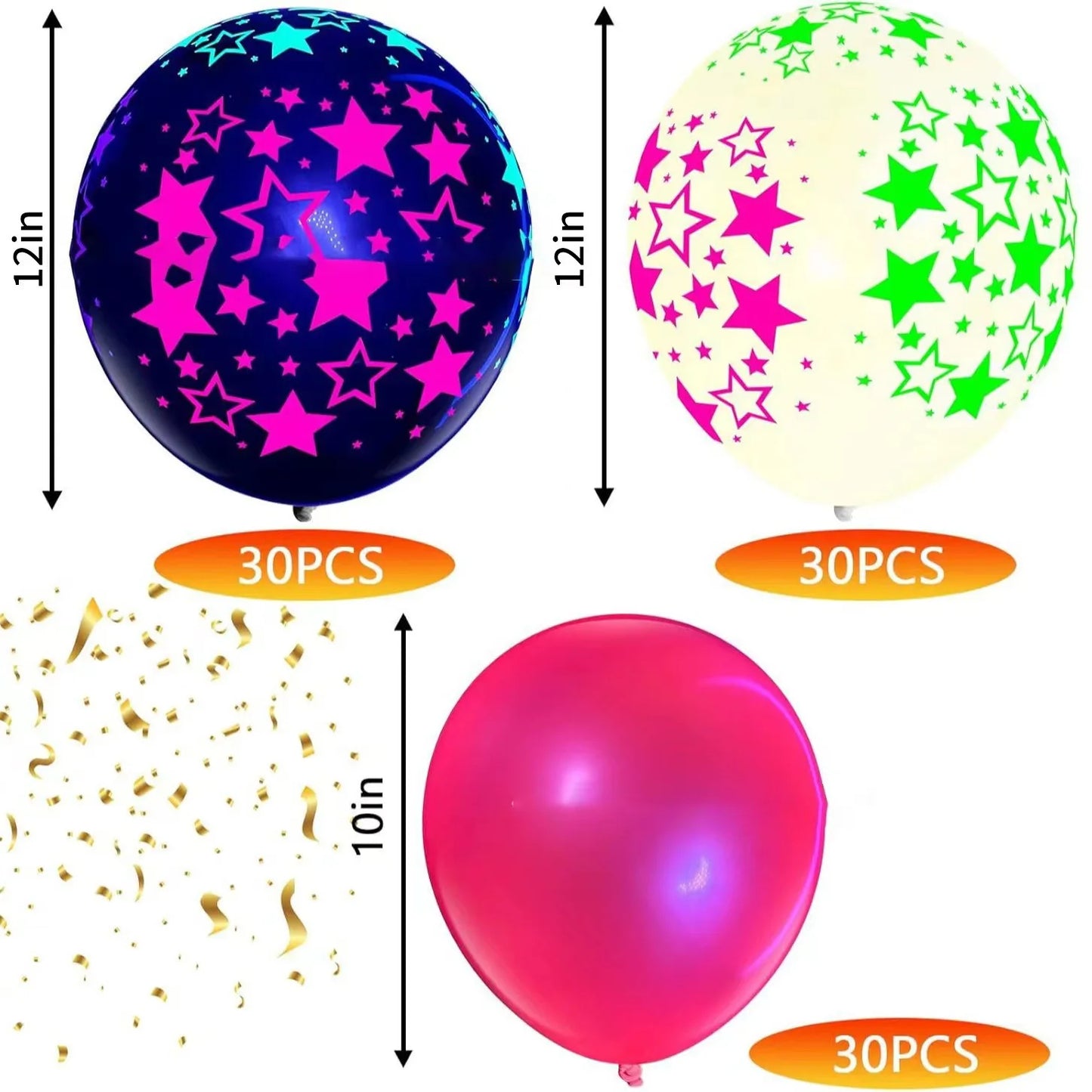 100PCS Fluorescent Balloons Glow In The Dark Luminous Dots Latex Balloon For Birthday Wedding Party Decoration Kids Gifts Toys Peaceful Pleasures Health and Wellness 90PCS Star 10inch