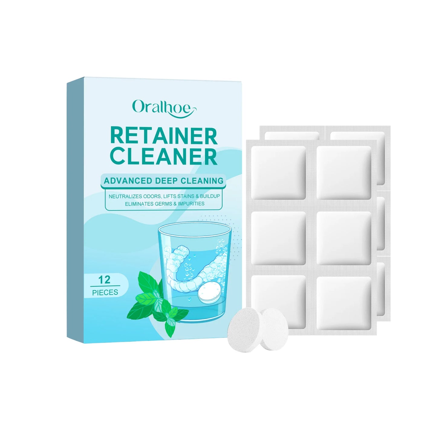 Denture Cleaning Effervescent Tablets Deep Cleansing Food Residue Removal Fresh Breath Antibacterial False Teeth Cleaning Care Peaceful Pleasures Health and Wellness 12pcs boxed