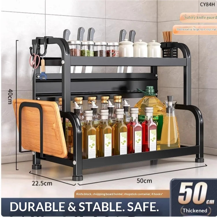 Modern Household Kitchen Spice Rack Countertop Storage Organizer Multifunctional Shelving Unit For Cooking Essentials Peaceful Pleasures Health and Wellness 50cm 2 Layers C