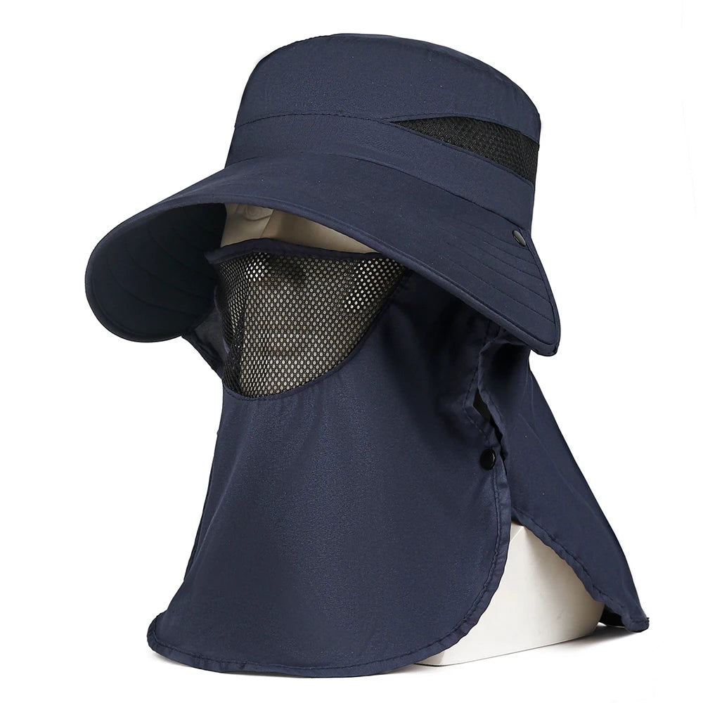 Outdoor Climbing Sun Protection Face Mask Fishing Hat Summer Autumn Casual Sunshade Hat With Face &Neck Protection Sunscreen Peaceful Pleasures Health and Wellness Dark Blue