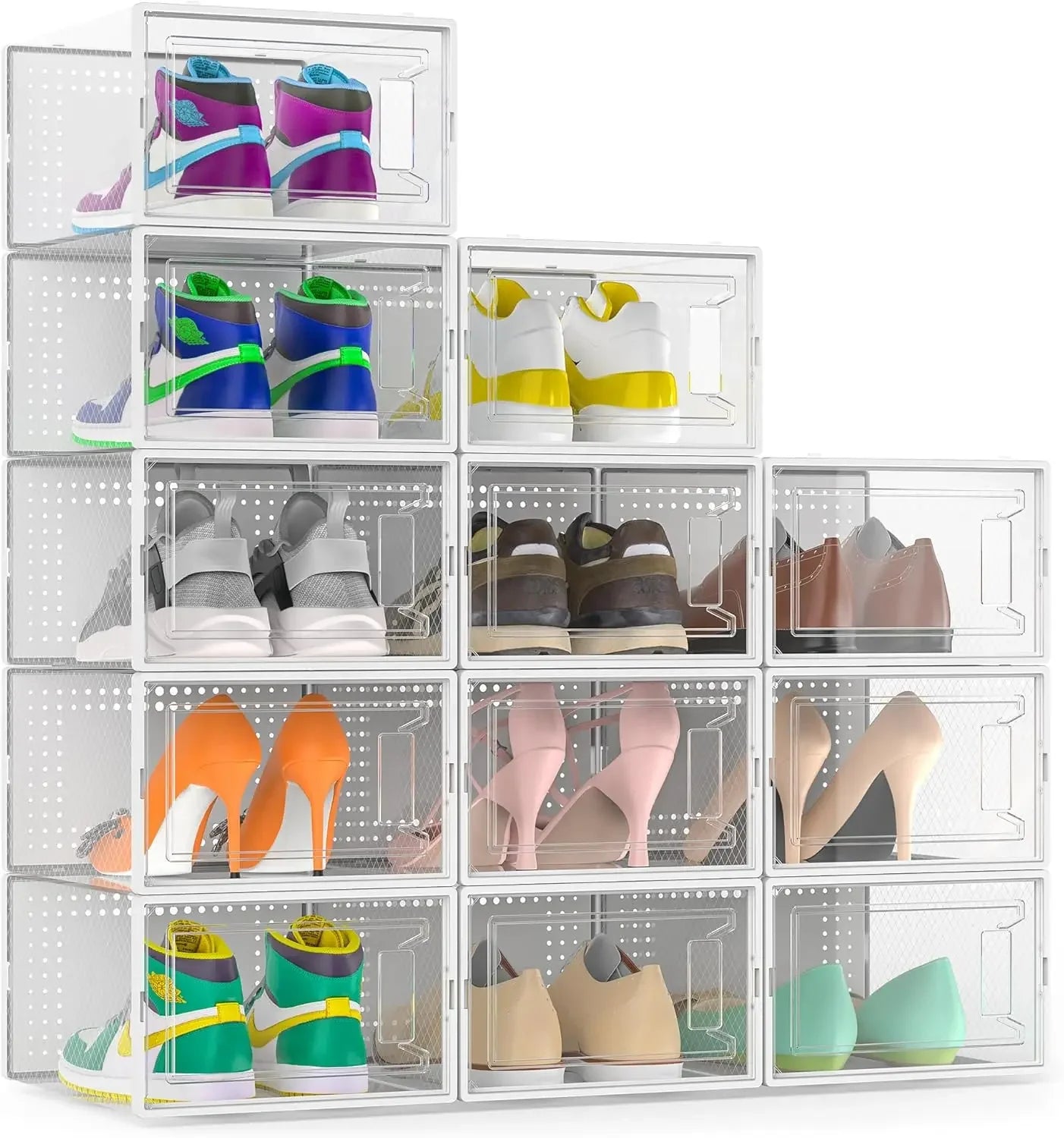 12 Pack Large Clear Plastic Stackable Shoe Storage Boxes with Lids, Modular Organizer for Closet Peaceful Pleasures Health and Wellness United States