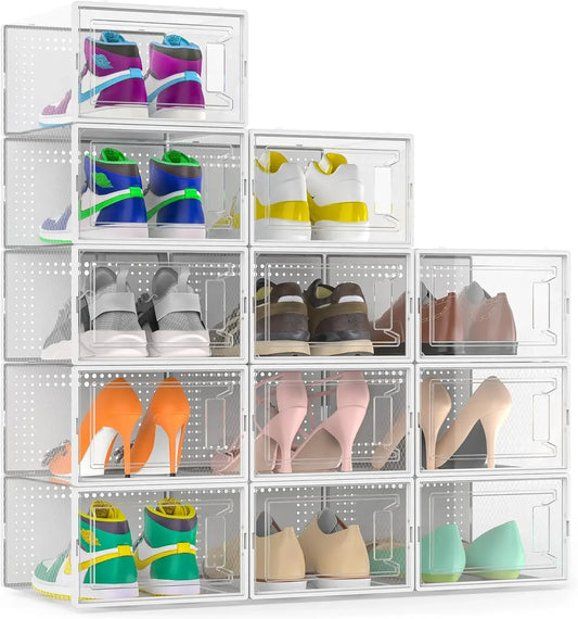 12 Pack Large Clear Plastic Stackable Shoe Storage Boxes with Lids, Modular Organizer for Closet Peaceful Pleasures Health and Wellness United States