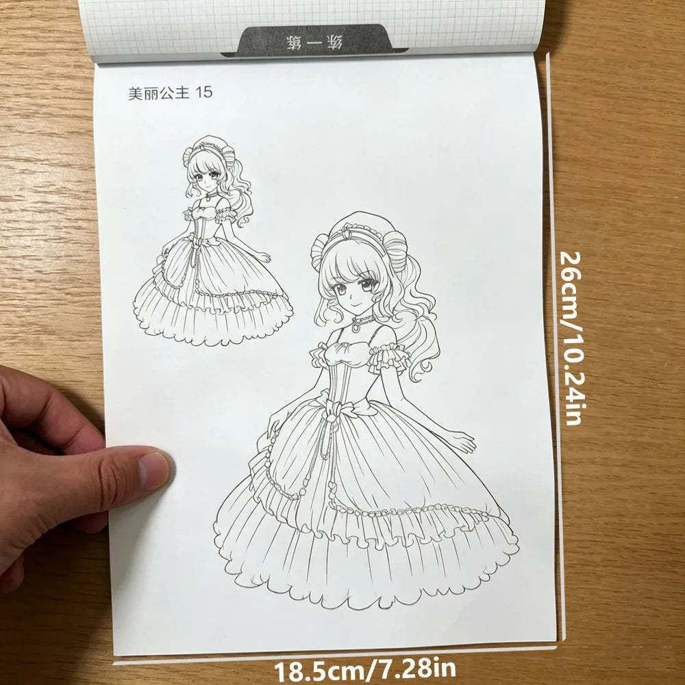 Cute Princess Sketch Coloring Book 48 Pages Anime Dress Line Drawing