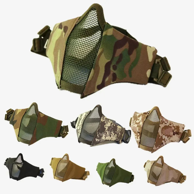 Tactical Half Face Protective Masks Airsoft Mask Foldable Metal Mesh Double Ribbon Adjustable For CS Wargame Hunting Paintball Peaceful Pleasures Health and Wellness