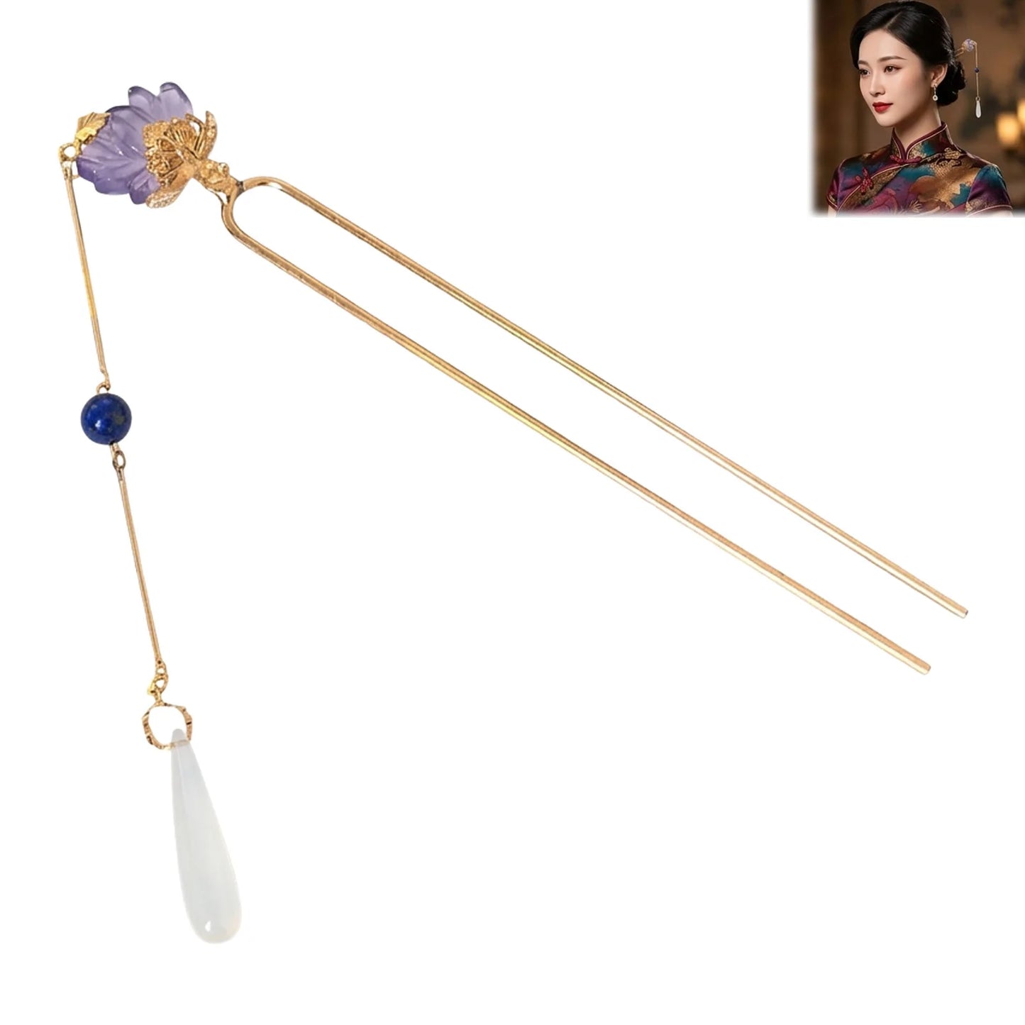 Purple-Lotus Tassel Hairpin For Hanfu Cheongsam Traditional Hairstyle Accessory Peaceful Pleasures Health and Wellness
