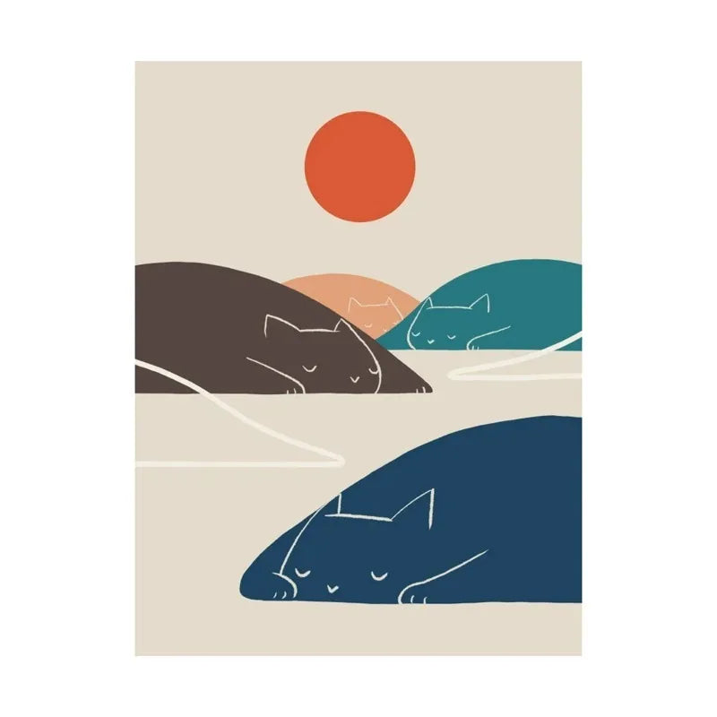 Scandinavian Minimalist Cat Canvas Wall Art | Abstract Poster