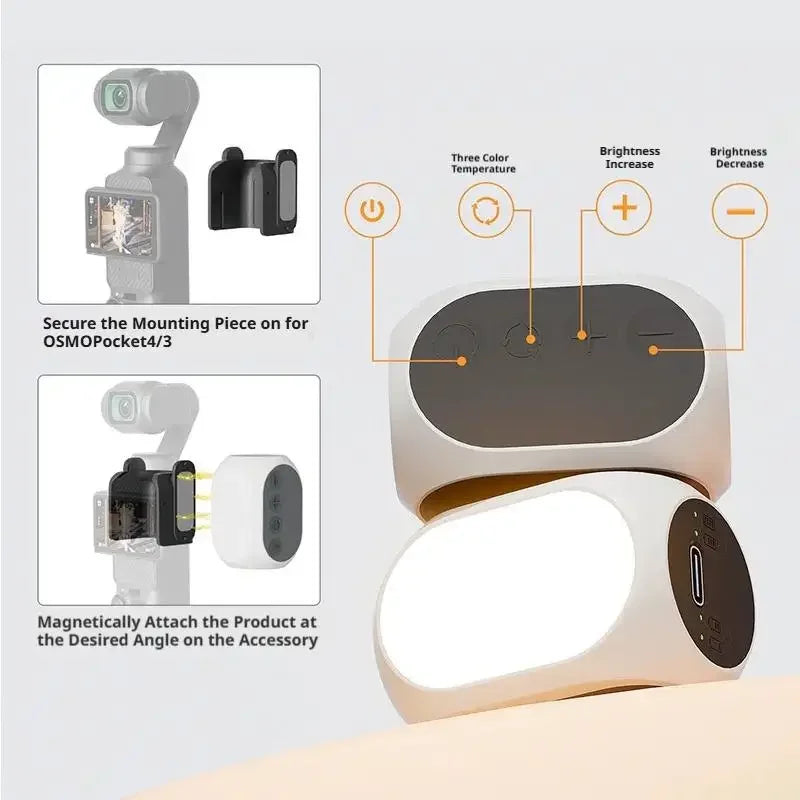 LED Light for DJI OSMO Pocket 3 Magnetic Fill Light Action Camera Adjustable Photography Lighting for DJI OSMO Pocket 4 Peaceful Pleasures Health and Wellness