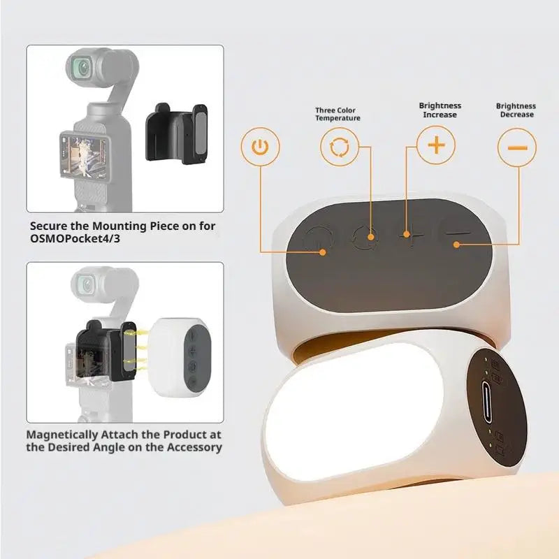 Magnetic LED Fill Light for DJI OSMO Pocket 3 & 4 | 10-Level