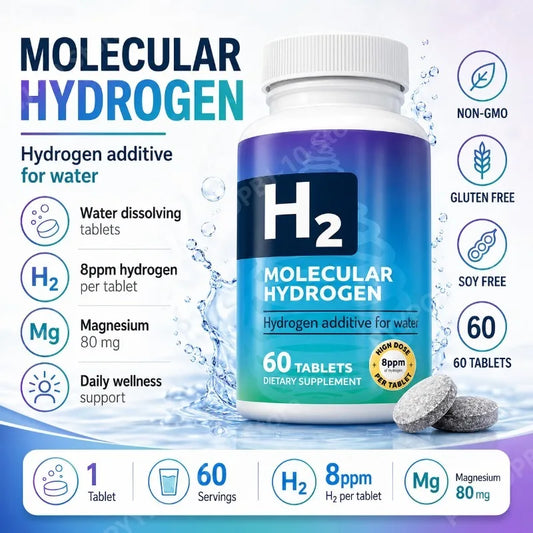 Molecular Hydrogen Tablets 8ppm H₂ + Magnesium | 60 Tablets Hydrogen Water Tablets Peaceful Pleasures Health and Wellness
