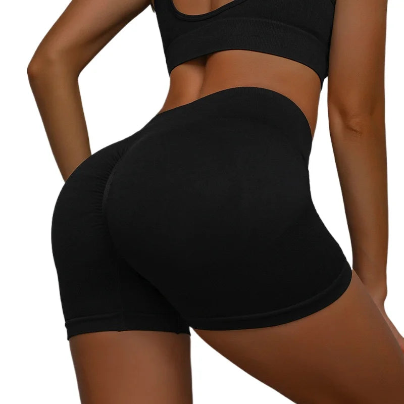 Seamless Tight Hip-lifting Three-part Yoga Shorts for Running and Fitness Smiling Peach High-waisted Bodybuilding Shorts Peaceful Pleasures Health and Wellness