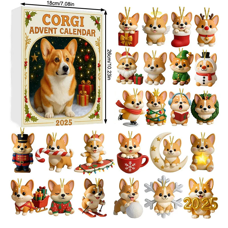 Corgi Advent Calendar 2025 – 24 Mini Dog Christmas Ornaments