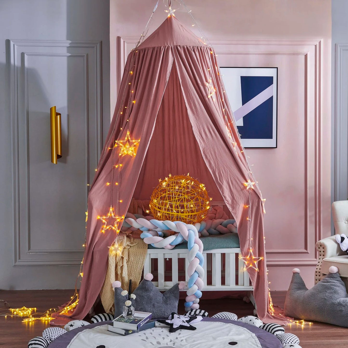 Battilo Kids Bed Mosquito Net Bed Canopy for Boys & Girls Room Bed Curtain for Child Crib Children Tent Hanging Round Play Tent Peaceful Pleasures Health and Wellness