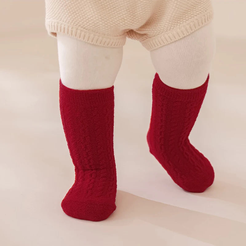 Kids Winter Fleece Floor Socks | Cute Stripe Warm 0–6Y