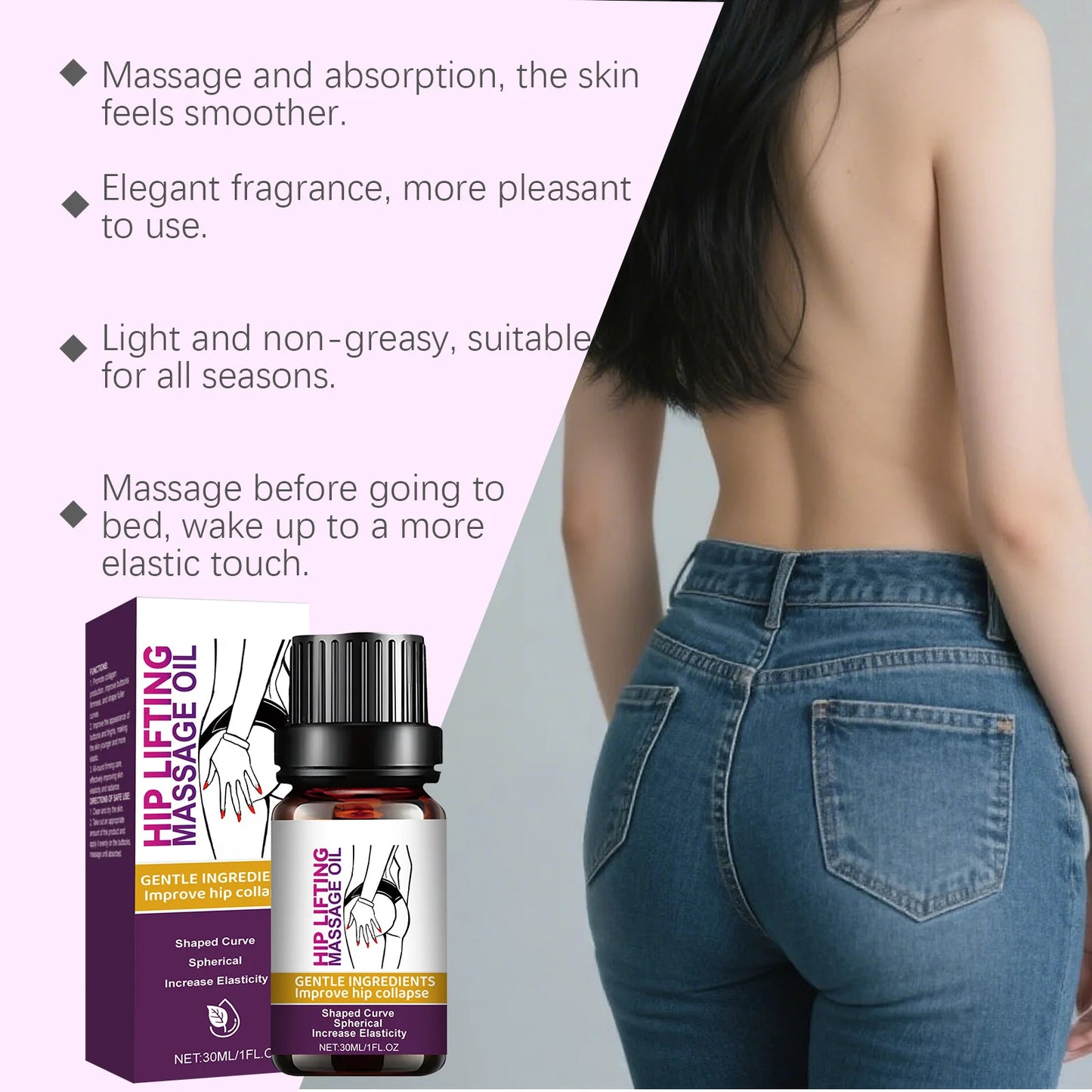 Ricinus Hip Tightening Essential Oil Promote Collagen Production Boosting Hip Muscles Improve Sagging Body Shaping Massage Oil Peaceful Pleasures Health and Wellness