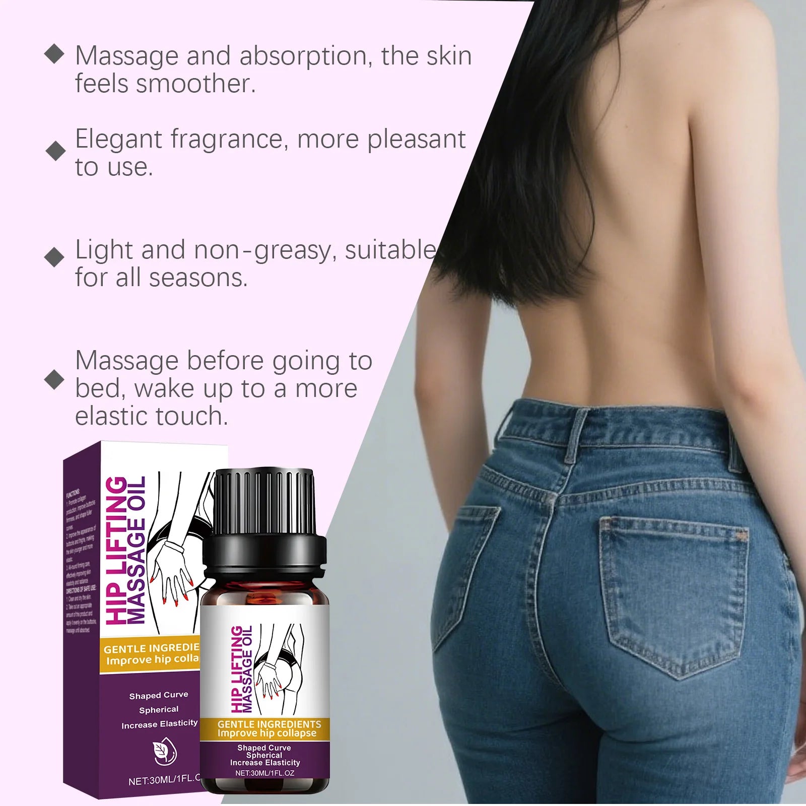 Ricinus Hip Tightening Essential Oil Promote Collagen Production Boosting Hip Muscles Improve Sagging Body Shaping Massage Oil Peaceful Pleasures Health and Wellness
