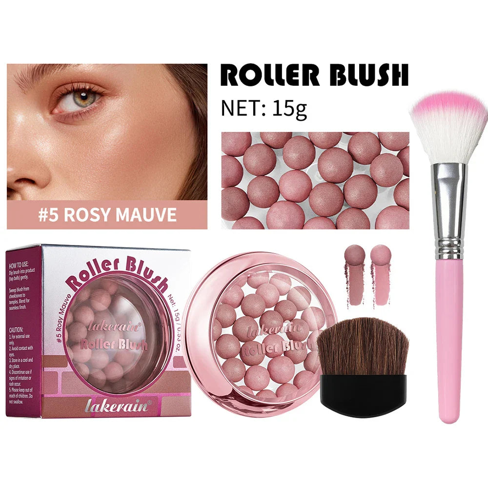 Roll-On Shimmer Blush with Brush – Lightweight, Long-Lasting
