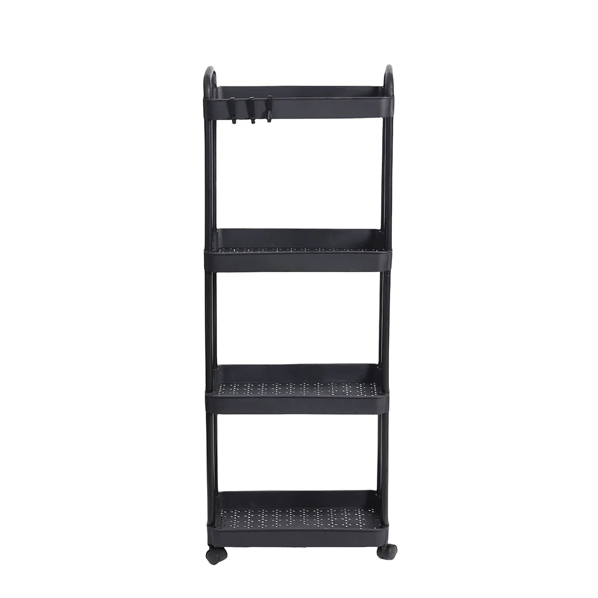 Household Multi-layer Small Cart Storage Rack Floor To Floor Kitchen Bedroom Bathroom Storage Rack Storage Rack With Wheels Peaceful Pleasures Health and Wellness 4 Tiers black
