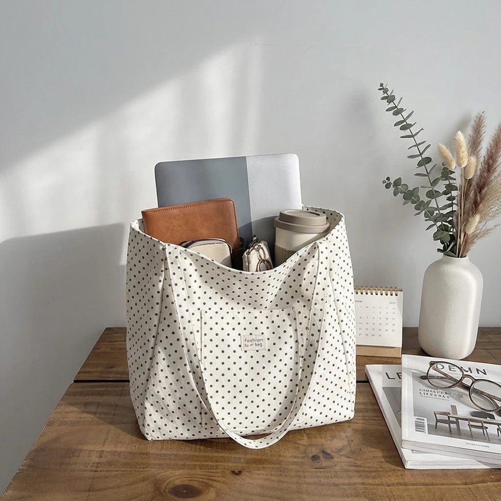 Women's Polka Dot Tote Bag Large Capacity Commuter Shoulder Handbag With Reinforced Bottom Peaceful Pleasures Health and Wellness