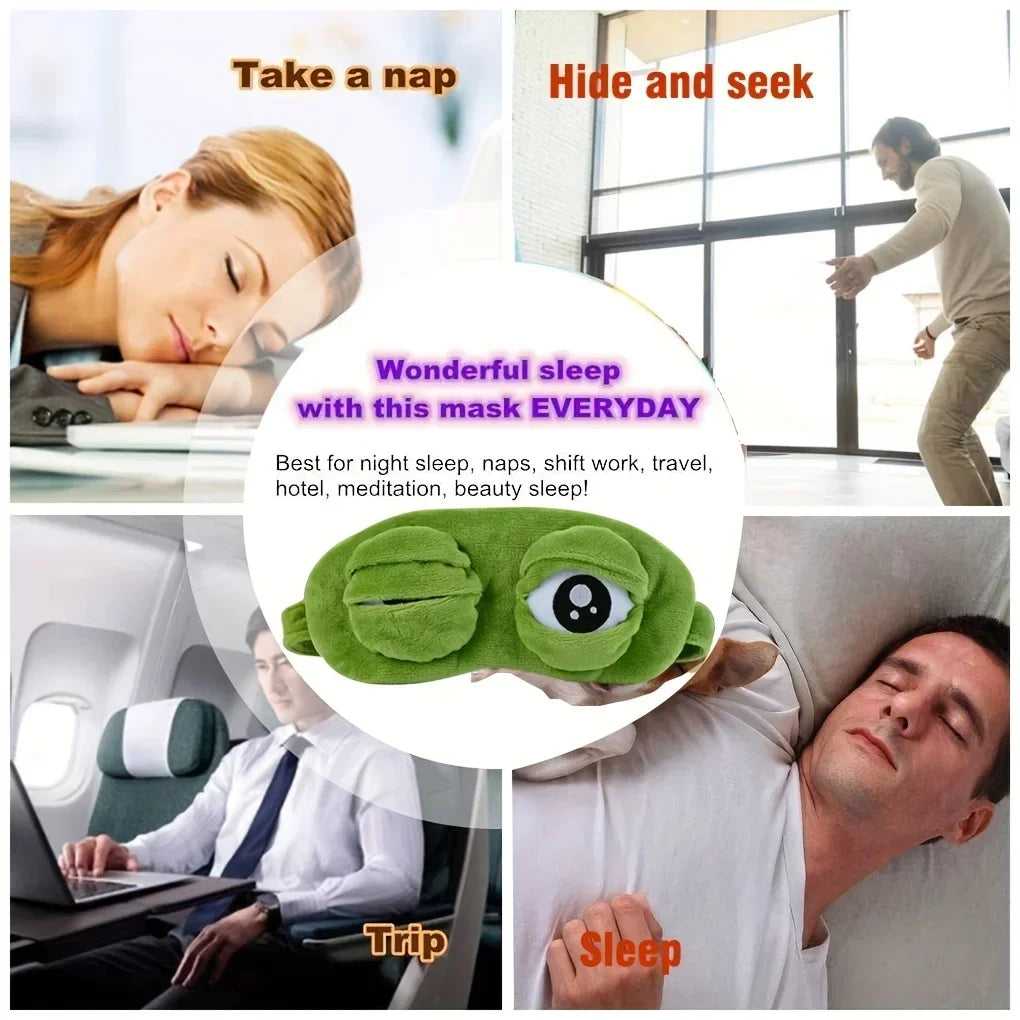 3D Cartoon Frog Sleep Mask – Soft Cotton Blindfold for Travel