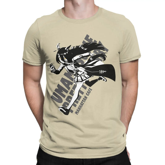 Vintage Uma Musume T-Shirt for Men Crew Neck Pure Cotton T Shirt Anime Short Sleeve Tee Shirt Summer Clothes Peaceful Pleasures Health and Wellness 1 XXXL