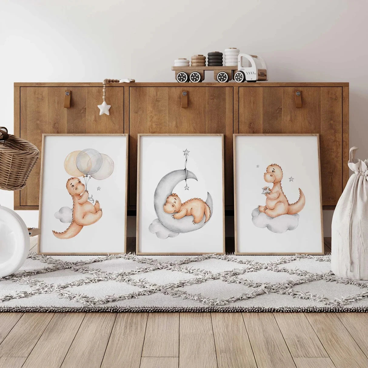 3-Piece Cartoon Dinosaur Kids Canvas Wall Art | Nursery Decor