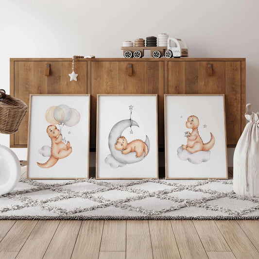 3-Piece Cartoon Dinosaur Kids Canvas Wall Art | Nursery Decor Canvas Wall Art Set Peaceful Pleasures Health and Wellness G4437-3pcs 40x50cm Unframed