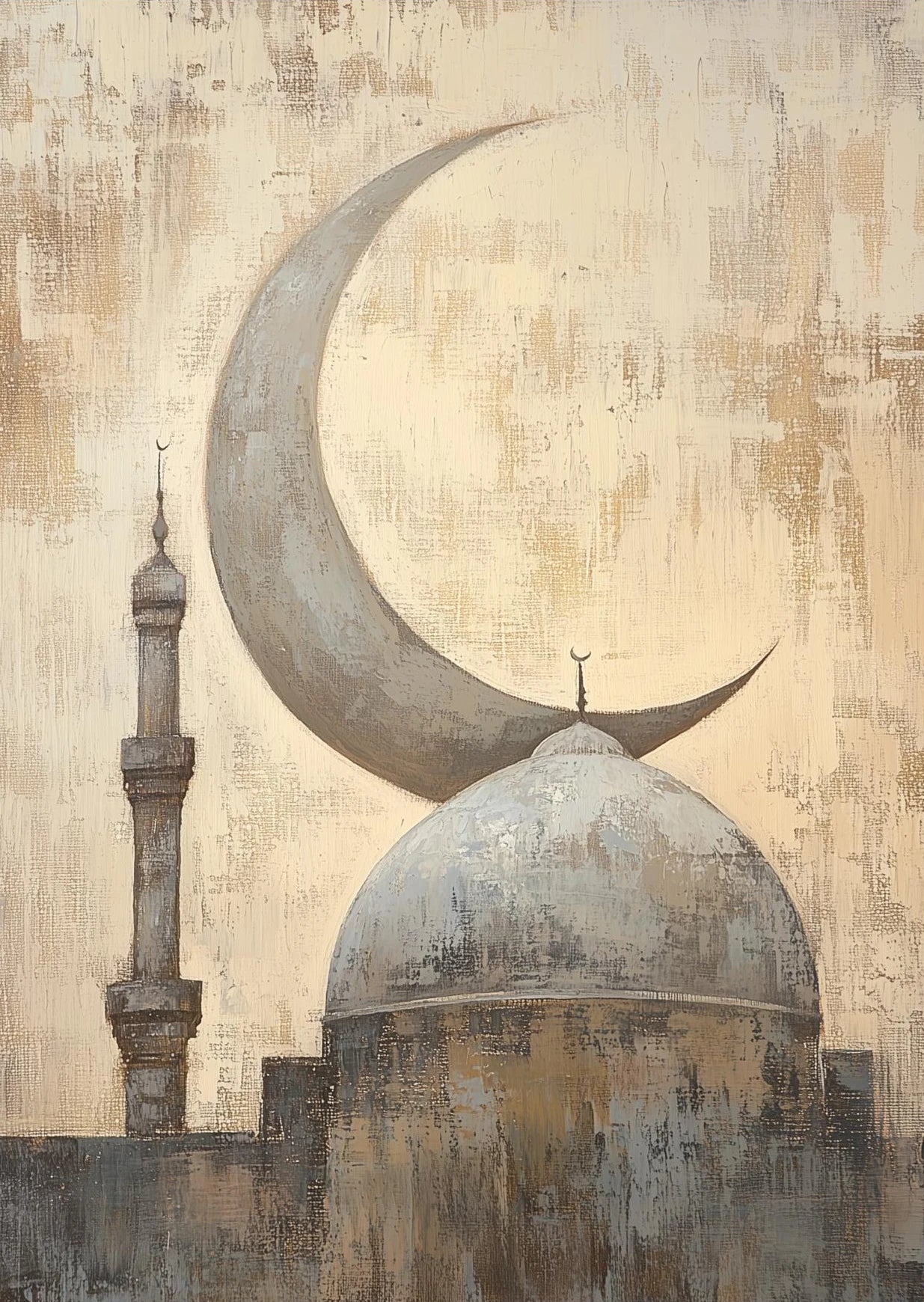 Islamic Mosque Archway Canvas Poster | Minimalist Beige Wall Art