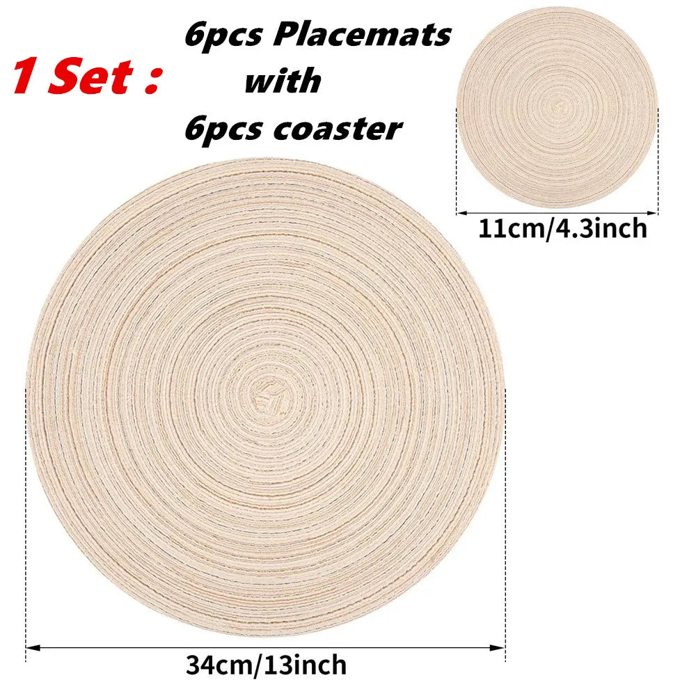 Round Braided Set of 6 Washable Round Placemats for Christmas Kitchen Wedding Dining Table 34cm Woven Heat Resistant Place Mats Peaceful Pleasures Health and Wellness