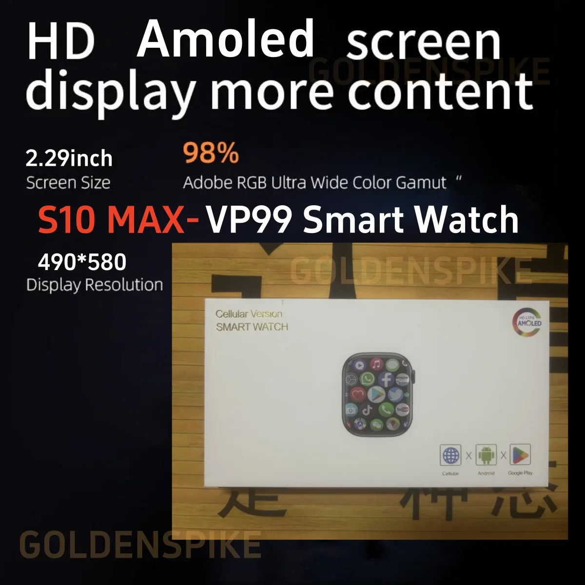 GOLDENSPIKE VP99 4G Smart Watch 2.29" AMOLED GPS 32GB+256GB