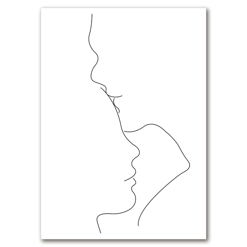 Black And White Line Drawing Couple Kiss Canvas Prints Heart Art Painting Hand In Hand Poster Minimalist Pictures Home Decor Peaceful Pleasures Health and Wellness 9956-12 20x30cm