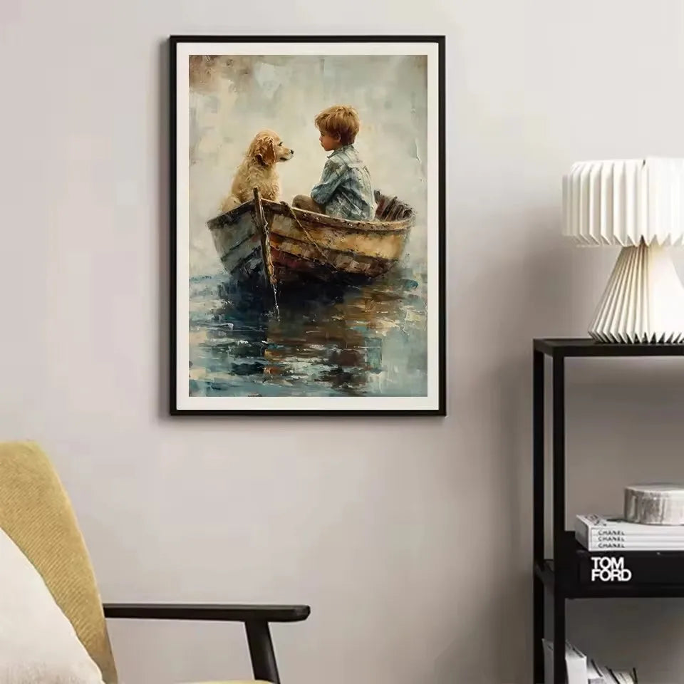 Retro Fishing Boys Canvas Wall Art | Farmhouse & Nursery Decor