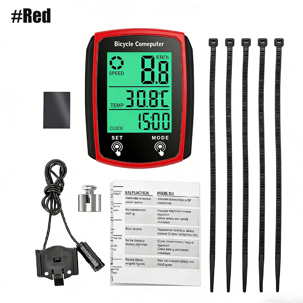 1PCS Bike Computer Wired, Waterproof Bicycle Odometer MPH/KM/H, Touch Sensor Switch Big Digital LCD, Automatic Wake-up for Bike Peaceful Pleasures Health and Wellness Red-1PCS