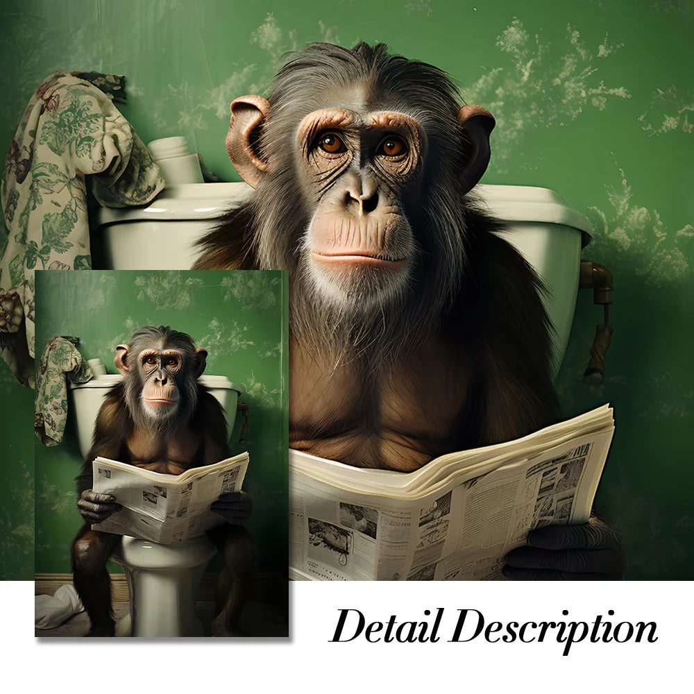 Funny Animals Toilet Canvas Painting Prints Gorilla Elephant Cat Dog Wall Poster Picture for Bathroom Room Home Decoration Peaceful Pleasures Health and Wellness