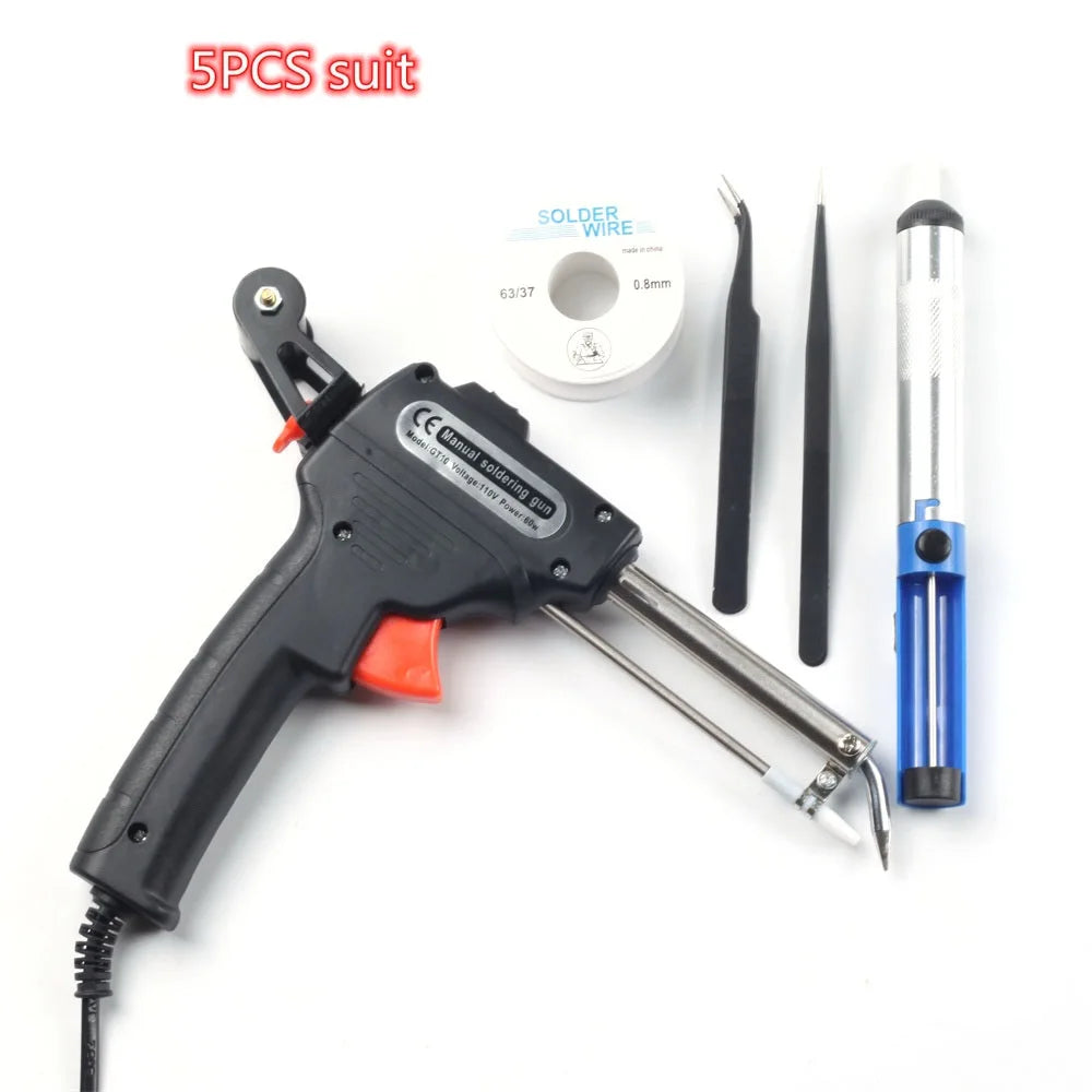 60W Electric Soldering Iron Gun Kit 110V/220V Auto Tin Feed Peaceful Pleasures Health and Wellness 5Pcs A Heater Set EU PLUG 220V