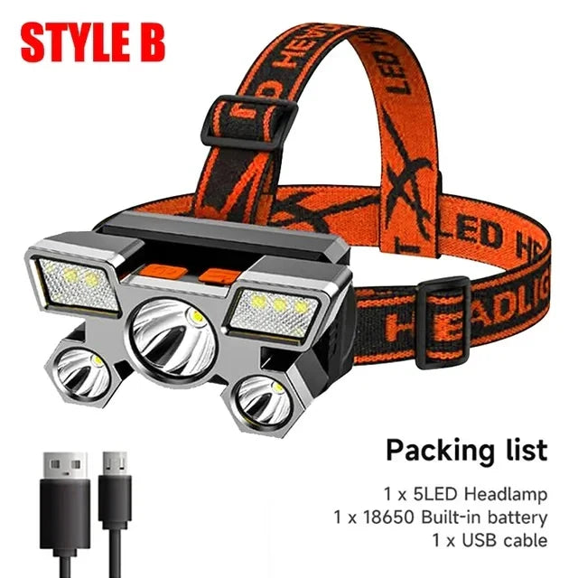 KDULIT 5 LED USB Rechargeable Headlamp | Camping & Fishing