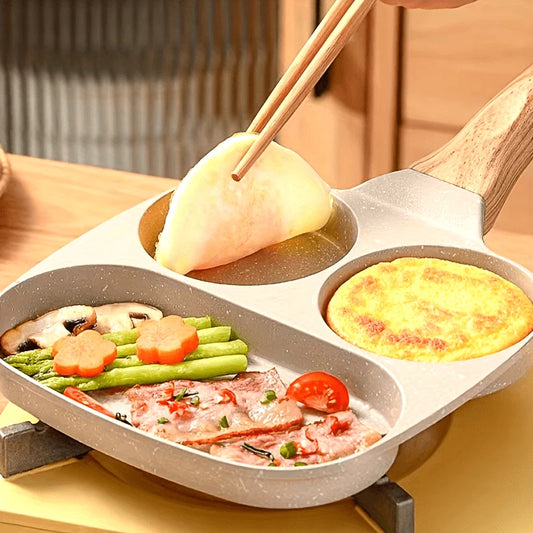 1pc 7.5" Multi-Section Non-Stick Aluminum Skillet with Rust-Resistant Handle, 3-Compartment Egg Pancake Pan for Kitchen Cookware Peaceful Pleasures Health and Wellness
