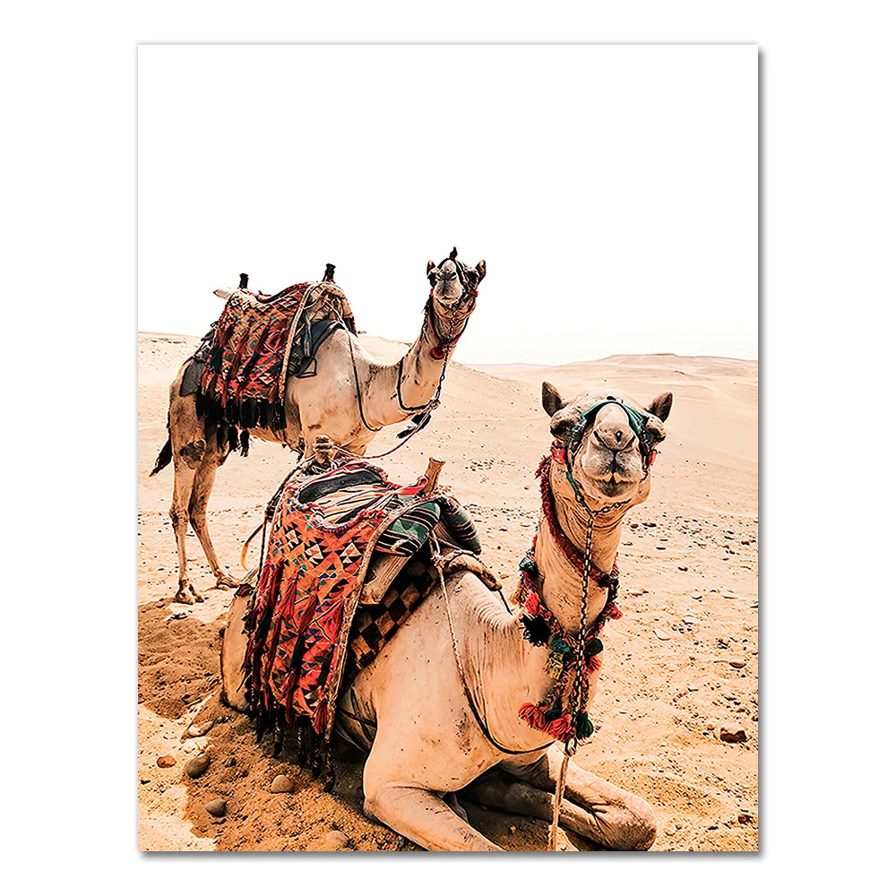 Boho Landscape Wall Art Desert Travel Print Marrakech Poster Camel Canvas Print Painting Wall Picture Living Room Moroccan Decor Peaceful Pleasures Health and Wellness 2522-04 55x75cm