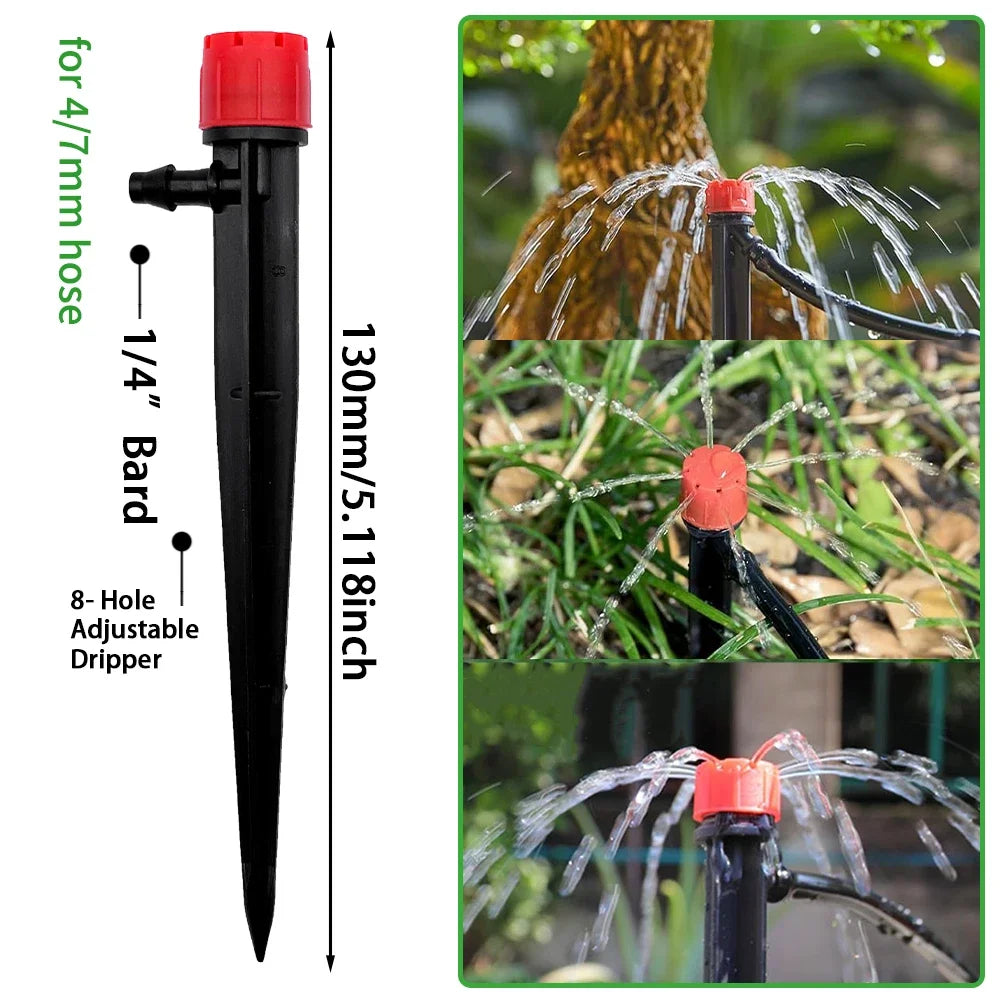 Garden Drip Irrigation Automatic Watering System Kit 1/4'' 13CM Sprinkler for Bonsai Pot Plant Flower Vegetable Greenhouse Peaceful Pleasures Health and Wellness