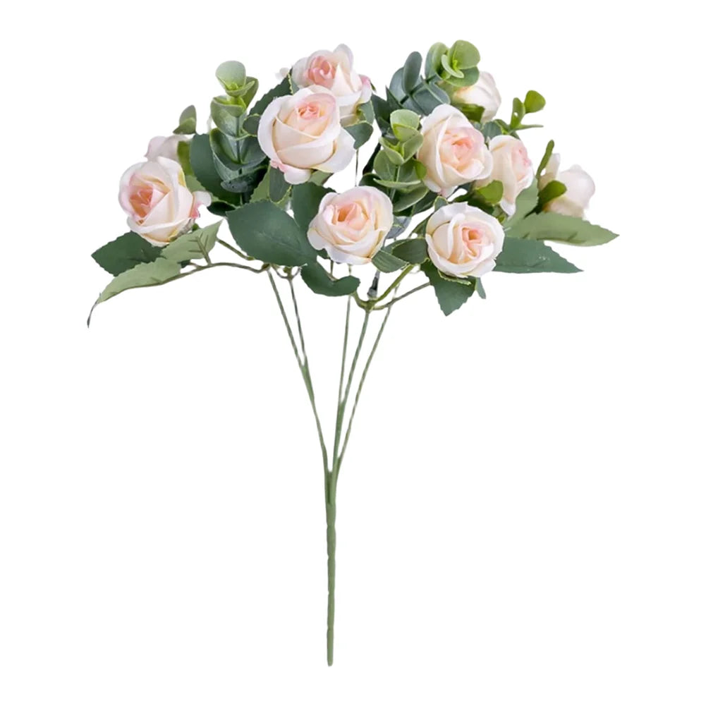 11 Heads Artificial Bouquet Eucalyptu Roses Flower Weddings Decor