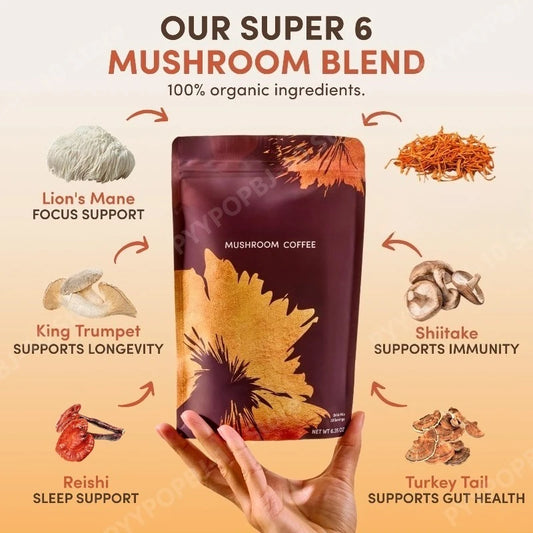 Organic Mushroom Coffee Powder | 6 Adaptogens + MCT Oil Mushroom Coffee Powder Peaceful Pleasures Health and Wellness
