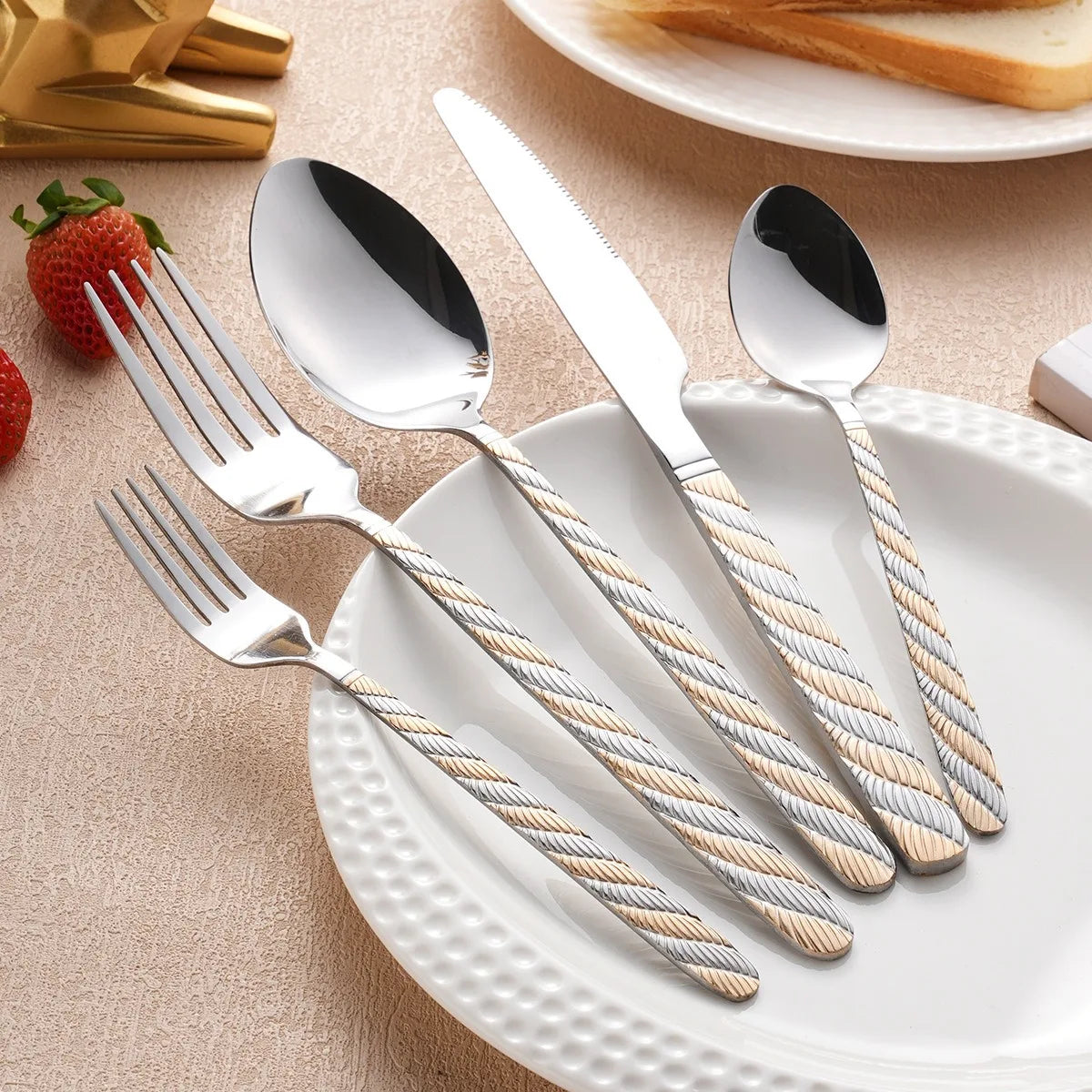 20-Piece Stainless Steel Flatware Set – Exquisite Carved Handle Silverware (Knife, Fork & Spoon) Peaceful Pleasures Health and Wellness